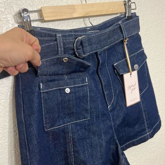 Ted Baker London Shortan Jean Shorts Ring Patch Pocket Denim Dark Wash Size 26 - Picture 6 of 14